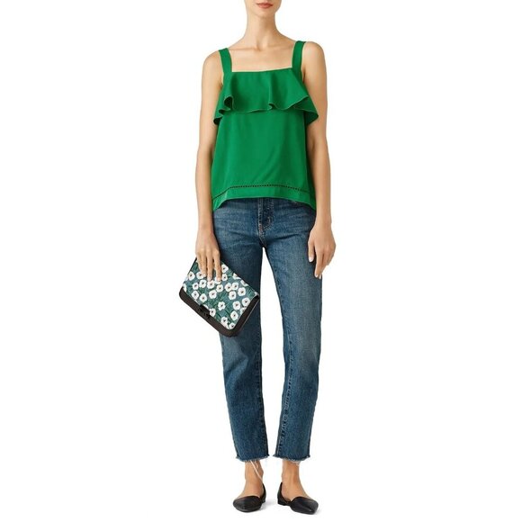 Rachel Zoe Portland Emerald Green Asymmetrical Ruffle Top Women's Size 2 - Picture 2 of 10